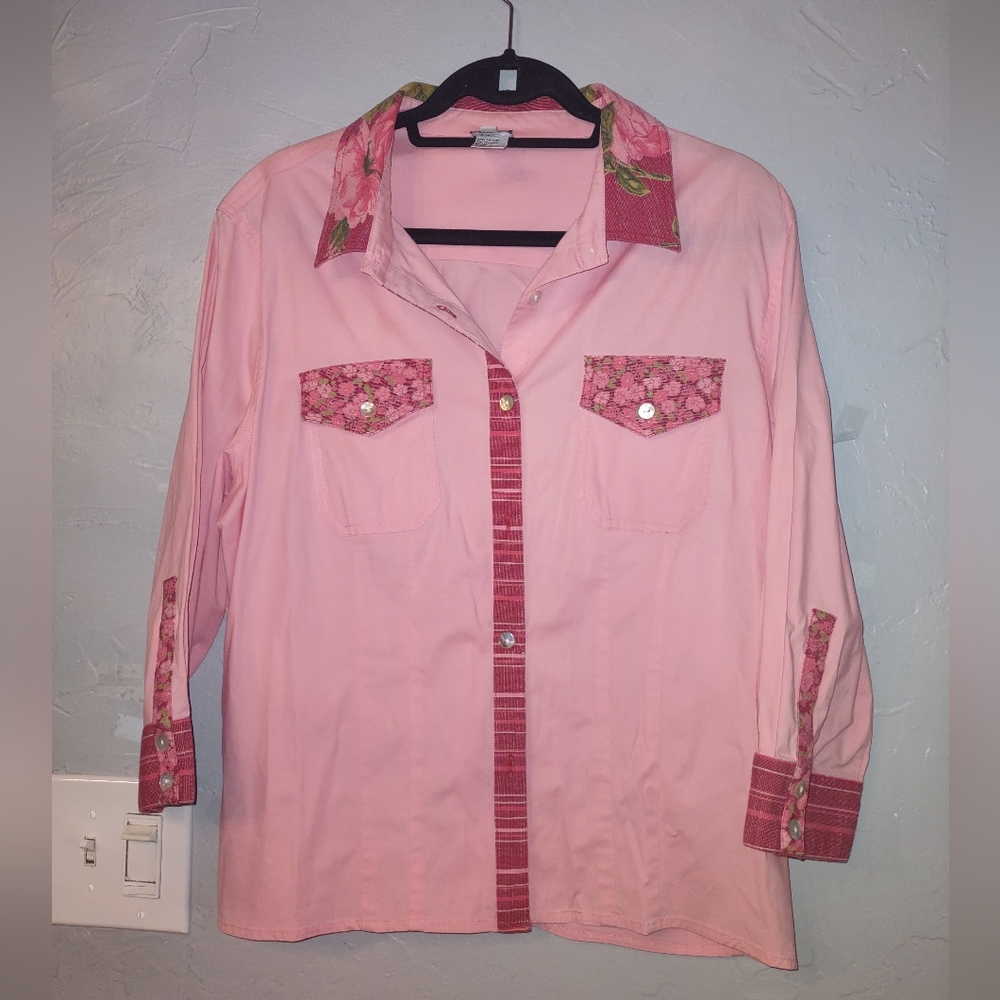 Ali miles shirt blouse women size 14 , cotton, Spandex,17.5 inch of armp to armp